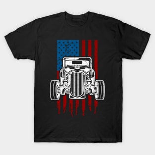 Vintage Hot Rod American Flag Classic Car T-Shirt